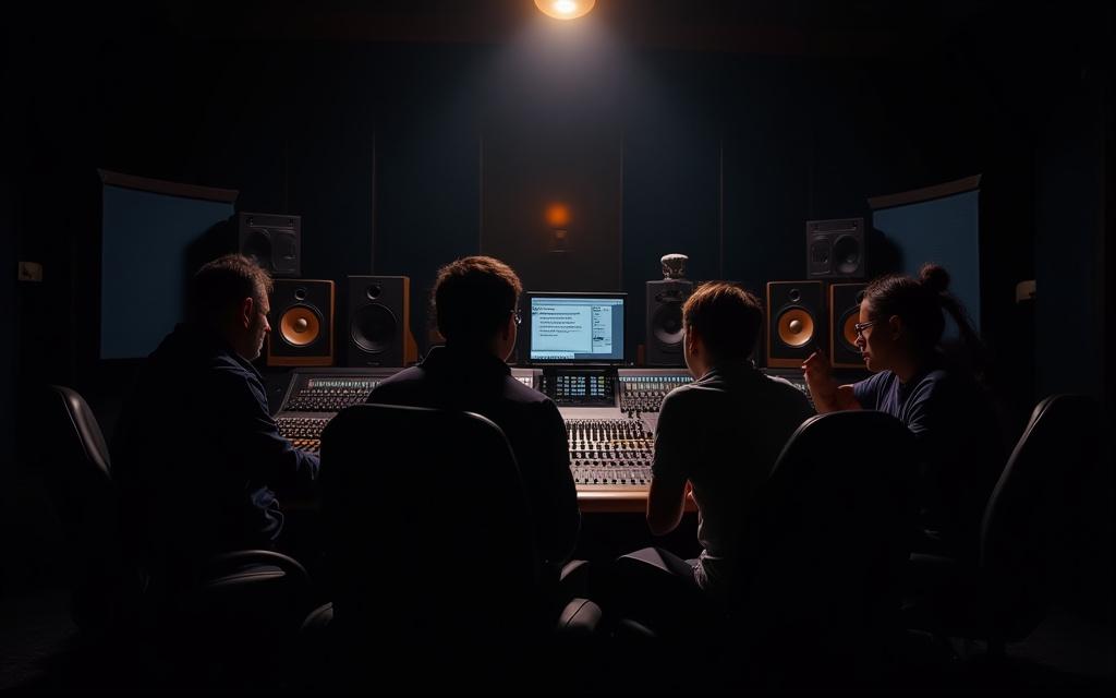 Team von Formfeld arbeitet eng in einem modernen Tonstudio zusammen.